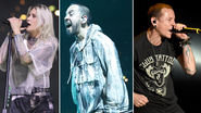 Emily Armstrong, Mike Shinoda e Chester Bennington (Imagem: Joern Pollex/Redferns e Kevin Mazur/Getty Images)