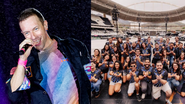 Chris Martin e ritmistas da bateria Vanguarda (Foto: Buda Mendes/Getty Images e Reprodução/Instagram)