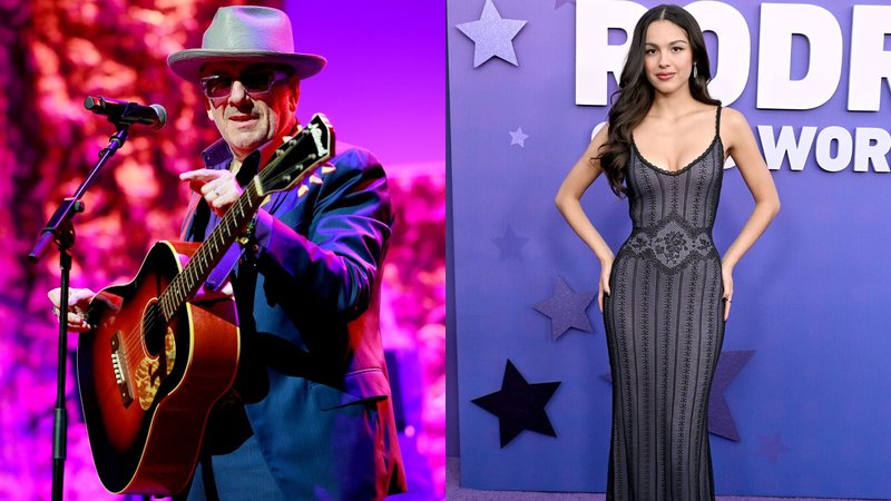 Elvis Costello e Olivia Rodrigo (Fotos: Getty Images)