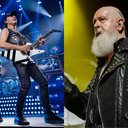 Klaus Meine e Matthias Jabs em show do Scorpions (Foto: Frank Hoensch/Redferns) e Rob Halford, vocalista do Judas Priest (Foto: Harmony Gerber/Getty Images)