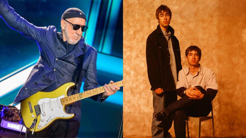 Pete Townshend (Foto: Katja Ogrin/Redferns) e Liam e Noel Gallagher no Oasis (Foto: Koh Hasebe/Shinko Music/Getty Images)