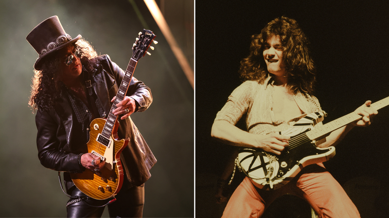 Slash e Eddie Van Halen (Foto: Kevin Mazur/Getty Images e Koh Hasebe/Shinko Music/Getty Images)