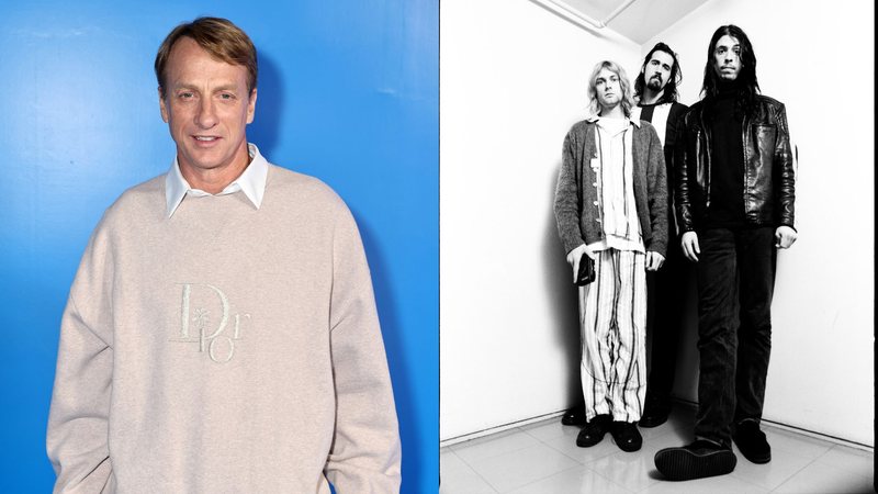 Tony Hawk (Foto: Matt Winkelmeyer/Getty Images) e Nirvana em 1992, no Japão (Foto: Gutchie Kojima/Shinko Music/Getty Images)