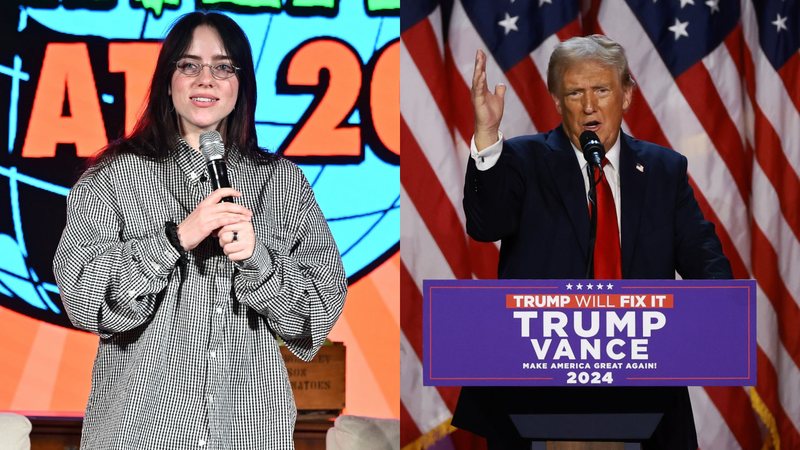 Billie Eilish (Foto: Paras Griffin/Getty Images) e Donald Trump (Foto: Joe Raedle/Getty Images)