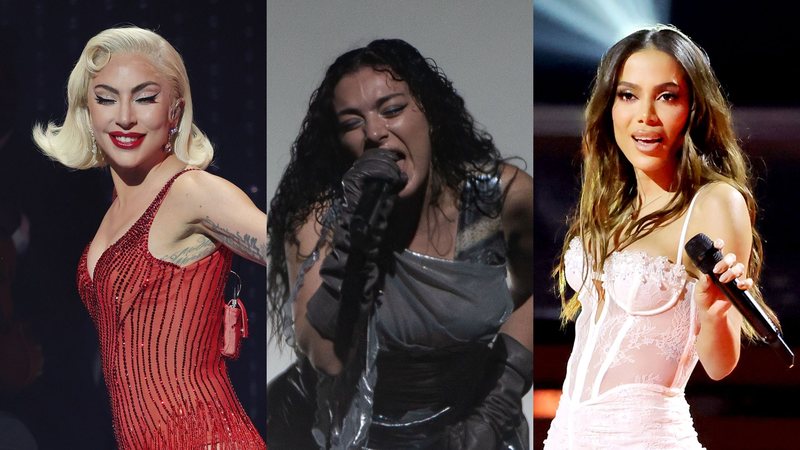 Lady Gaga (Foto: Kevin Mazur/Getty Images for Park MGM Las Vegas), Charli xcx (Foto: Joseph Okpako/WireImage) e Anitta (Foto: Kevin Winter/Getty Images for The Latin Recording Academy)