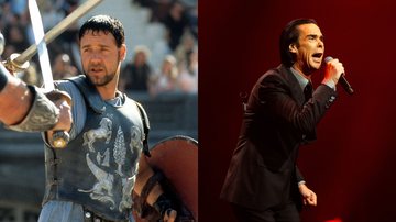 Russell Crowe em Gladiador (Foto: Universal/Getty Images) e Nick Cave (Foto: Samir Hussein/WireImage)