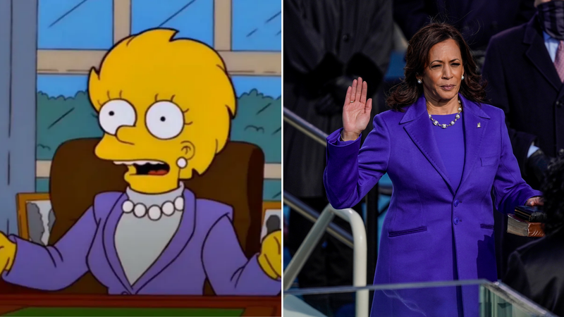 Lisa Simpson, de 'Os Simpsons', e Kamala Harris (Foto: Reprodução e Kent Nishimura / Los Angeles Times via Getty Images)