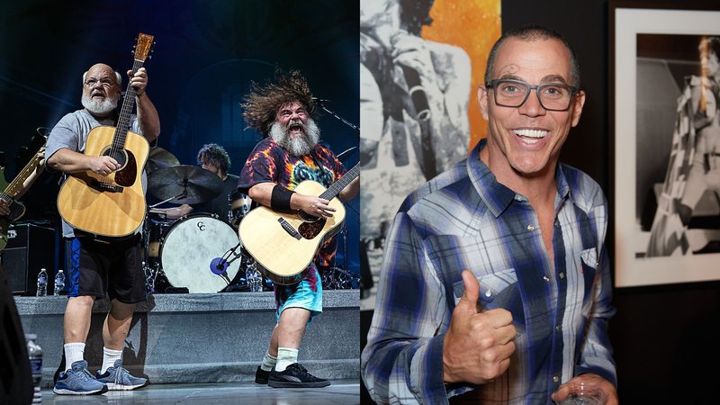 Kyle Gass e Jack Black em show do Tenacious D (Foto: Jeff Hahne/Getty Images) e Steve-O, do Jackass (Foto: Unique Nicole/Getty Images)