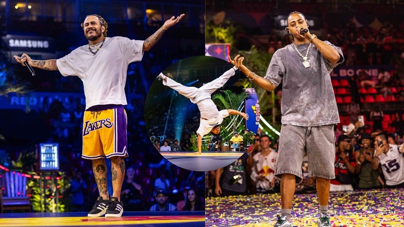 Marcelo D2 e TZ da Coronel em show no Red Bull BC One (Foto: Fabio Piva / Red Bull Content Pool) e B-Boy Alvin na final que aconteceu no Rio de Janeiro (Foto: Marcelo Maragni / Red Bull Content Pool)