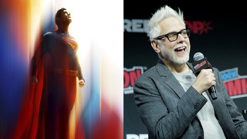 David Corenswet como Superman (Foto: Divulgação) e James Gunn (Foto: Craig Barritt/Getty Images for ReedPop)