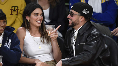 Kendall Jenner and Bad Bunny in Los Angels in May 2023. Kevork Djansezian/Getty