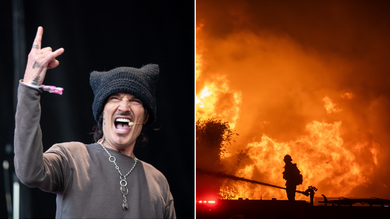 Tommy Lee e incêndio em Los Angeles (Foto: Miikka Skaffari/FilmMagic e Apu Gomes/Getty Images)