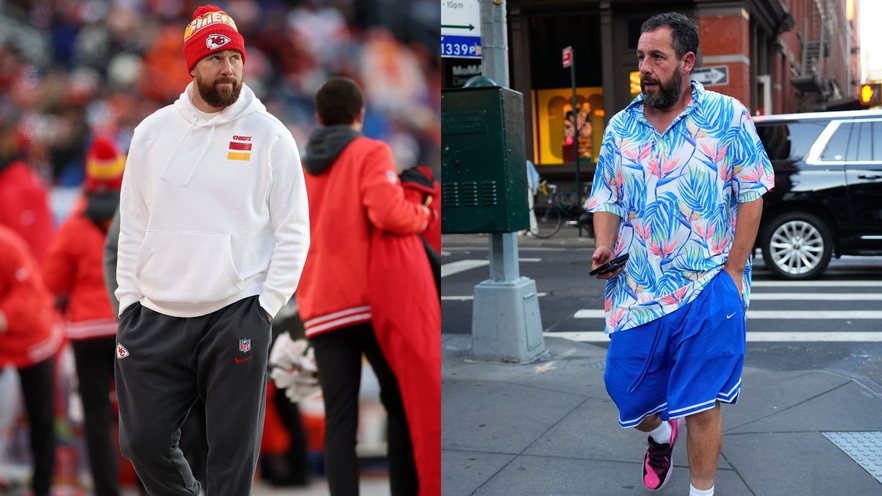 Travis Kelce e Adam Sandler (Fotos: Getty Images)