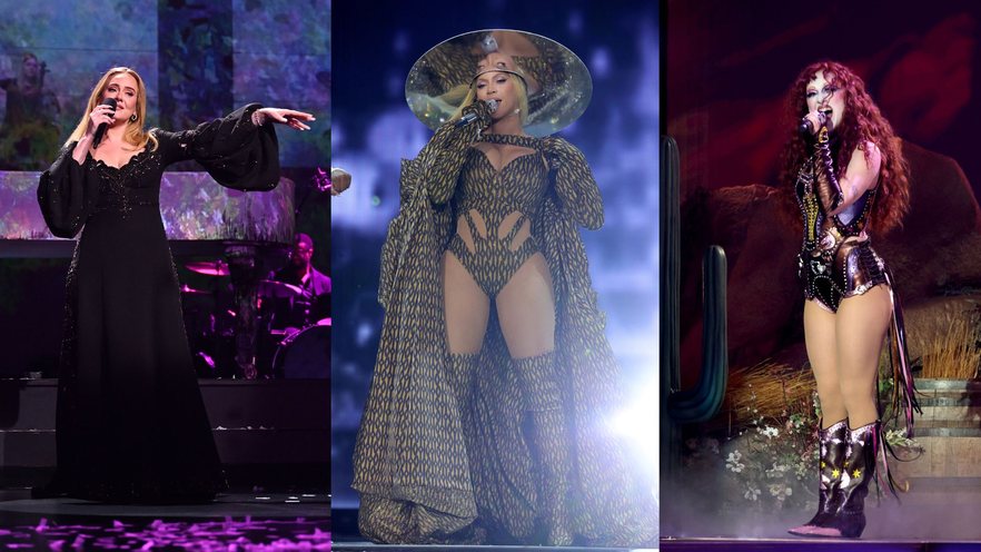 Adele, Beyoncé e Chappell Roan (Fotos: Getty Images)