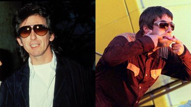 George Harrison e os irmãos Gallagher, do Oasis - Fotos: Vinnie Zuffante e Dave Hogan / Getty Images