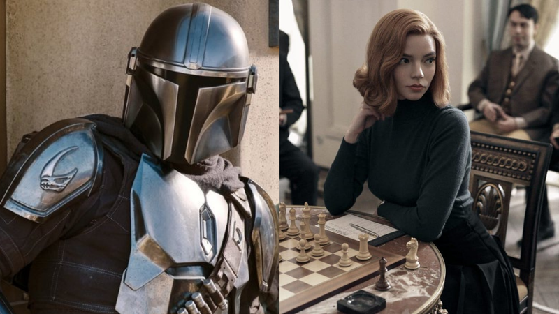 The Mandalorian (Reprodução/Disney) e O Gambito da Rainha (Reprodução/Netflix)