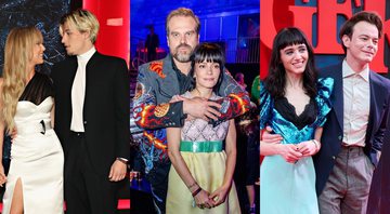 Millie Bobby Brown e Jake Bongiovi (Foto: Cindy Ord/Getty Images),  David Harbour e Lily Allen (Foto: Roy Rochlin/Getty Images) e Natalia Dyer e Charlie Heaton (foto: Carlos Alvarez/Getty Images)