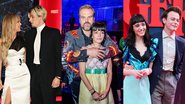 Millie Bobby Brown e Jake Bongiovi (Foto: Cindy Ord/Getty Images),  David Harbour e Lily Allen (Foto: Roy Rochlin/Getty Images) e Natalia Dyer e Charlie Heaton (foto: Carlos Alvarez/Getty Images)