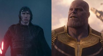 Adam Driver como Kylo Ren e Thanos em Vingadores: Guerra Infinita (foto: reprodução/ Lucasfilm | Foto 2: reprodução Marvel)