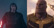 Adam Driver como Kylo Ren e Thanos em Vingadores: Guerra Infinita (foto: reprodução/ Lucasfilm | Foto 2: reprodução Marvel)