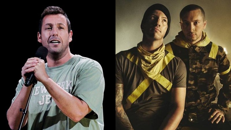 Adam Sandler (Foto: AP) e Josh Dun e Tyler Joseph no mundo de Trench, último álbum do duo (Foto: Divulgação,Twenty One Pilots/Brad Heaton)