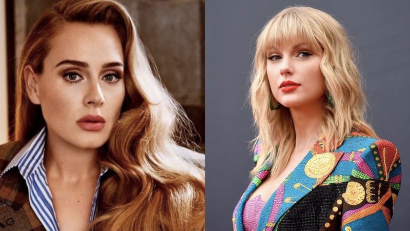 Adele para a revista Vogue (Foto: Reprodução/Twitter) e Taylor Swift (Foto: Jamie McCarthy/Getty Images)