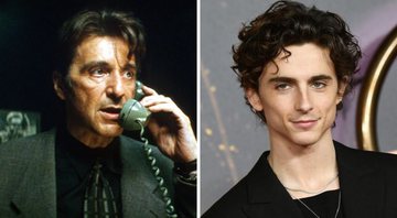 Al Pacino em Fogo contra Fogo (Foto: Reprodução) e Timothée Chalamet (Foto: Jeff Spicer/Getty Images)