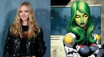 Amanda Seyfried e Gamora nos quadrinhos (Foto 1: Thibault Camus/AP | Foto 2: Reprodução)