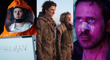 Amy Adams em A Chegada, Timothée Chalamet e Rebecca Ferguson em Duna e Ryan Gosling em Blade Runner 2049 (Fotos: Divulgação)