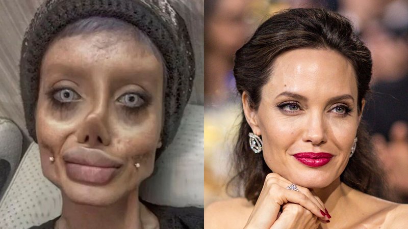 "Angelina Jolie zumbi" (Foto: Reprodução) e Angelina Jolie (Foto: Christopher Polk/Getty Images for The Critics' Choice Awards)