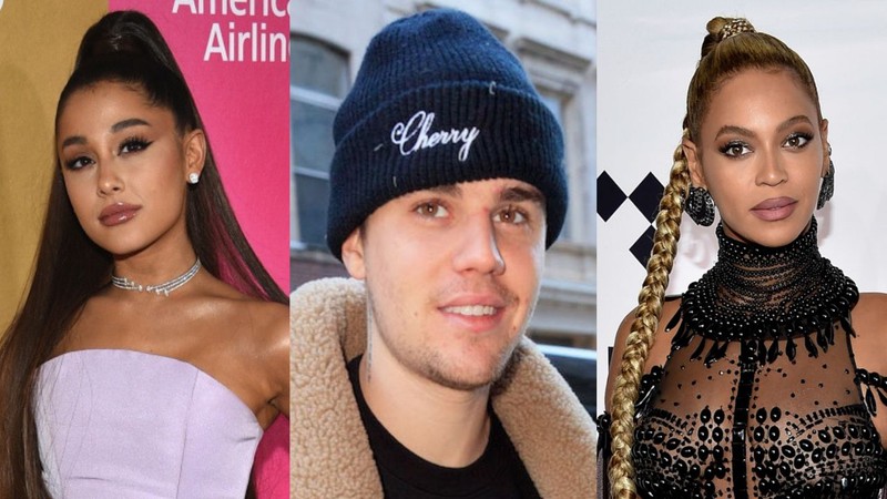 Ariana Grande, Justin Bieber e Beyoncé (Foto 1: Evan Agostini/AP | Foto 2:  Getty/AP | Foto 3: Evan Agostini/AP)