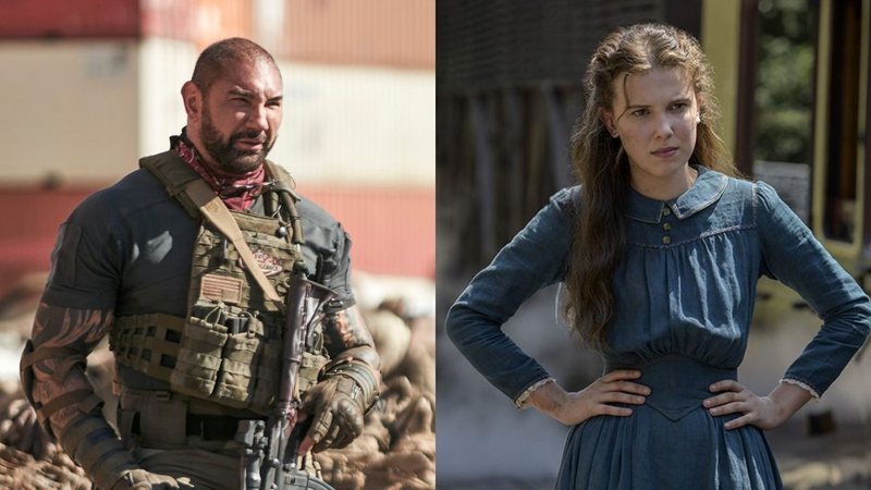 Dave Bautista em Army of The Dead e Millie Bobby Brown em Enola Holmes (Fotos: Divulgação / Netflix)