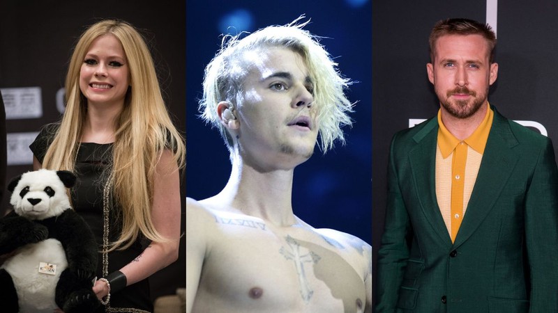 Montagem com Avril Lavigne (Foto: Imaginechina via AP Images), Justin Bieber (Press Association) e Ryan Gosling (Charles Sykes/Invision/AP)