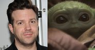 Jason Sudeikis e Baby Yoda (Foto 1: Reprodução/ Lucasfilm Foto 2: AP Photo/Evan Agostini)