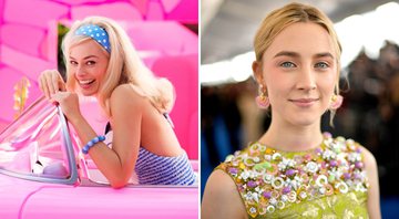 Margot Robbie como Barbie (Foto: Reprodução / Twitter) e Saoirse Ronan (Foto: Matt Winkelmeyer/Getty Images)