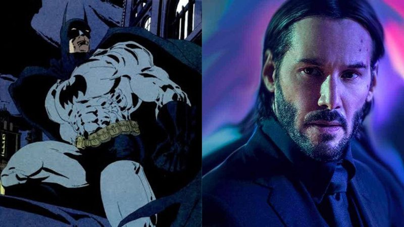 Batman em O Longo Dia das Bruxas / John Wick (Montagem: Reprodução / DC Comics / Lionsgate)