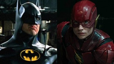 Michael Keaton em Batman / Ezra Miller em Liga da Justiça (foto: reprodução/ Warner)