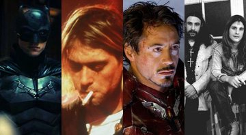 Robert Pattinson como Batman (Foto: Reprodução/YouTube), Kurt Cobain (Foto: AP Images), Robert Downey Jr. em Homem de Ferro (Foto: Reprodução Marvel) e Black Sabbath (Foto: Reprodução / Instagram)