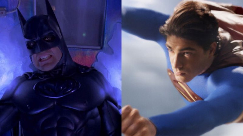 George Clooney em Batman & Robin (1997) e Brandon Routh em Superman: O Retorno (2006) (Foto 1: Reprodução | Foto 2: Reprodução)