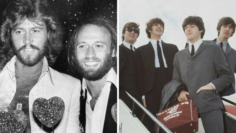 Robin, Barry e Maurice Gibb, do Bee Gees (Foto: AP Images / Lennox McLendon) e The Beatles (Foto: AP Images)