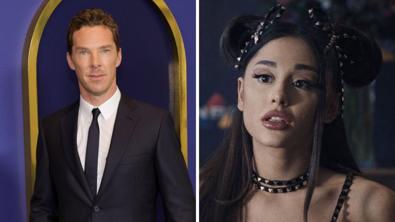 Benedict Cumberbatch (Foto: Neilson Barnard / Getty Images) e Ariana Grande em Don't Look Up (Foto: Reprodução /Twitter)