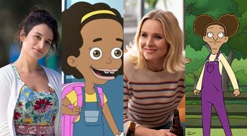 Jenny Slate (Foto 1: Reprodução) e Missy, personagem que dublava em 'Big Mouth' (Foto 2: Divulgação) / Kristen Bell (Foto 3: Colleen Hayes/NBC) e Molly, personagem que interpretava em 'Central Park' (Foto 4: Divulgação)