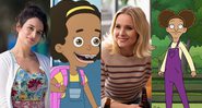 Jenny Slate (Foto 1: Reprodução) e Missy, personagem que dublava em 'Big Mouth' (Foto 2: Divulgação) / Kristen Bell (Foto 3: Colleen Hayes/NBC) e Molly, personagem que interpretava em 'Central Park' (Foto 4: Divulgação)