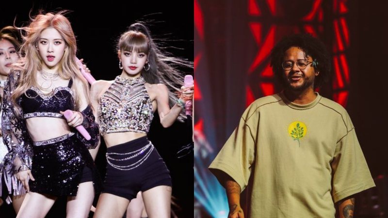 Blackpink (Foto: Rich Fury/Getty Images for Coachella) e Emicida no Theatro Municipal de São Paulo, em 2019 (Foto: Jef Delgado / Divulgação)