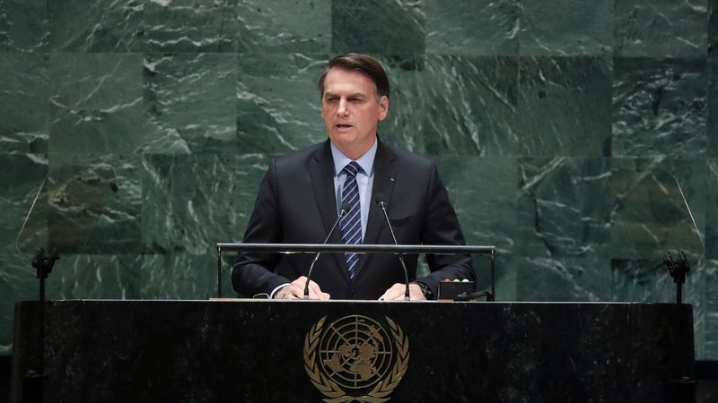 Bolsonaro durante discurso na Assembleia-Geral da ONU em 2019 (Foto: Drew Angerer/Getty Images))