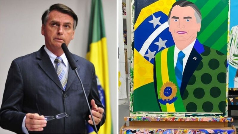 Bolsonaro ganha retrato de Romero Britto (Foto 1: Gustavo Lima / Câmara dos Deputados e Foto 2: Reprodução / Instagram)