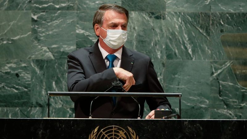 Jair Bolsonaro em discurso na ONU nesta terça, 21 (Foto: Eduardo Munoz-Pool/Getty Images)