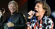 Jon Bon Jovi (foto: Ricardo Matsukawa/ Mercury Concerts) e Mick Jagger, dos Rolling Stones (Foto: Vit Simanek / AP Images)