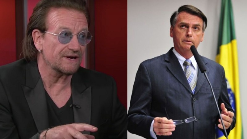 Bono Vox, vocalista do U2 e Bolsonaro (Foto 1: Reprodução | Foto 2: Gustavo Lima / Câmara dos Deputados)