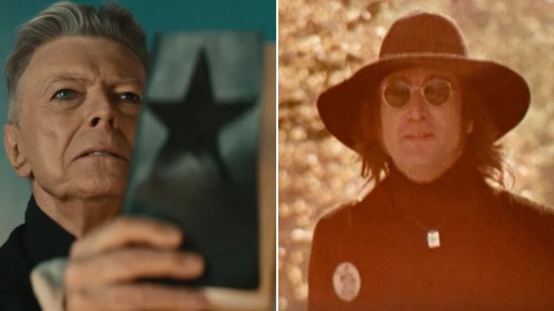 David Bowie no clipe de "Blackstar" e John Lennon no clipe de "Mind Games" (Fotos:Reprodução)